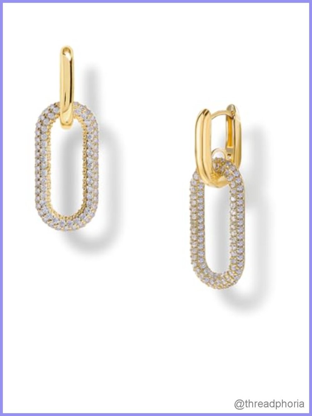 14K Gold Plated Paperclip Chain Earrings with Cubic Zirconia Women's Dangle